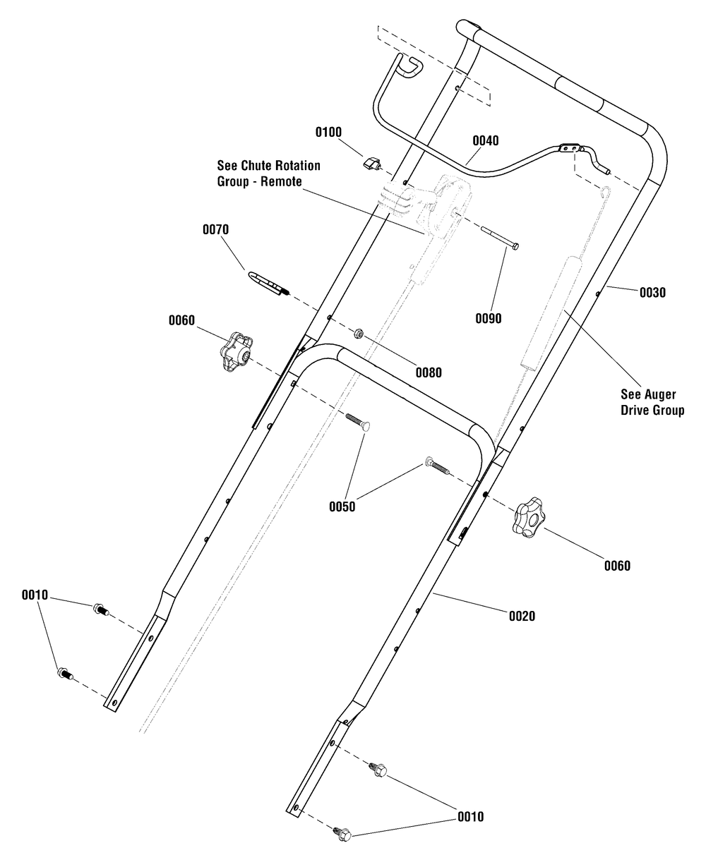 Handles And Controls Group Diagram and Parts List for 1696950-00-1022EE  Briggs and Stratton Snow Blower